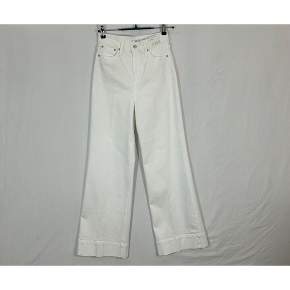 J Crew Jeans Womens 24 White Actual 24X31 Hi Rise Stretch Wide Leg Trousers NWT - Picture 1 of 9